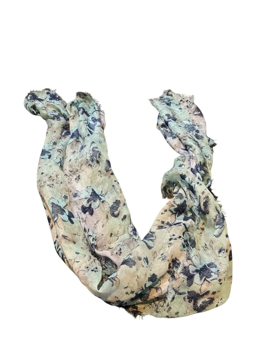 Source Unknown Mint Green and Black Floral Metallic Scarf Wrap